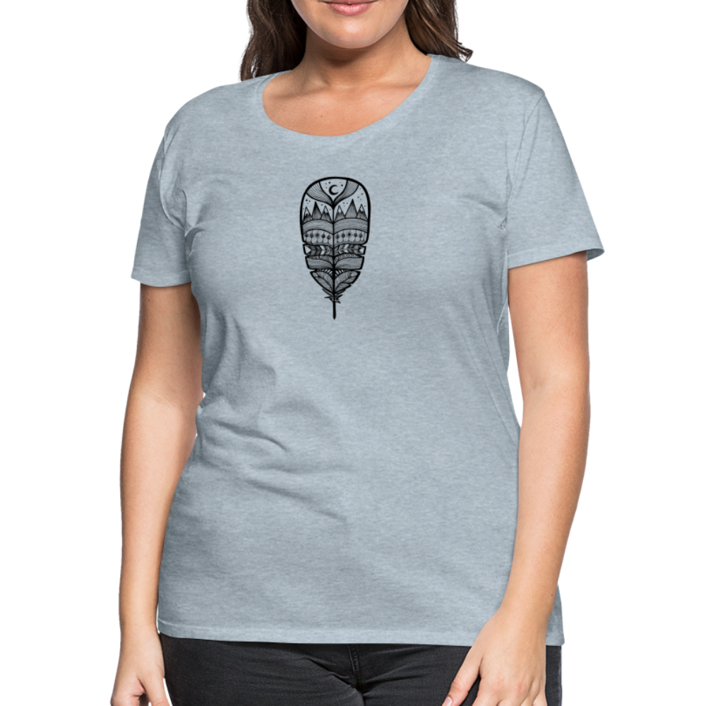 World in a Feather Scoop Neck T-Shirt - Black Ink - heather ice blue