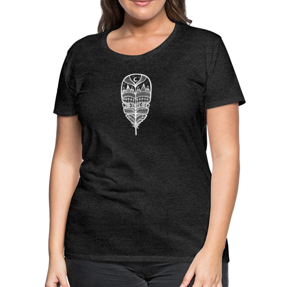 World in a Feather Scoop Neck T-Shirt - White Ink - charcoal grey