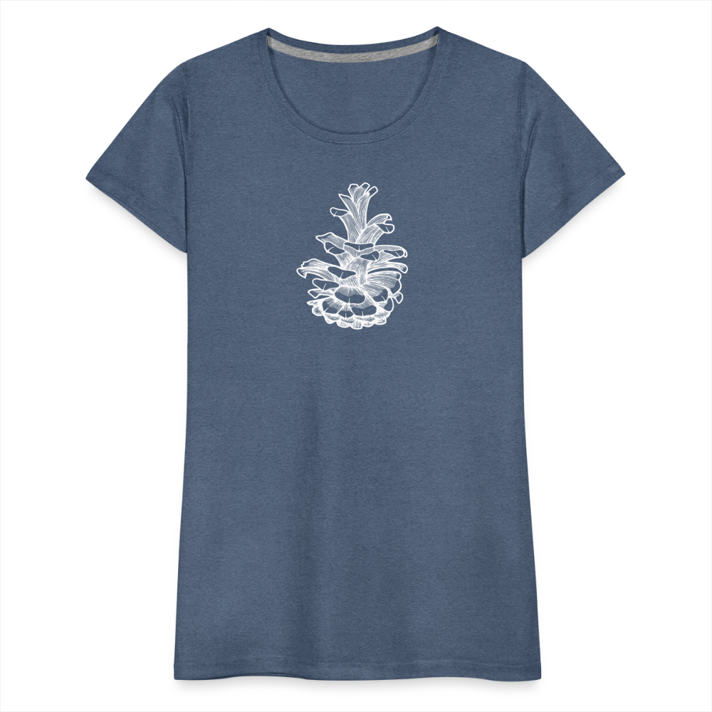 Pinecone Scoop Neck T-Shirt - White Ink - heather blue