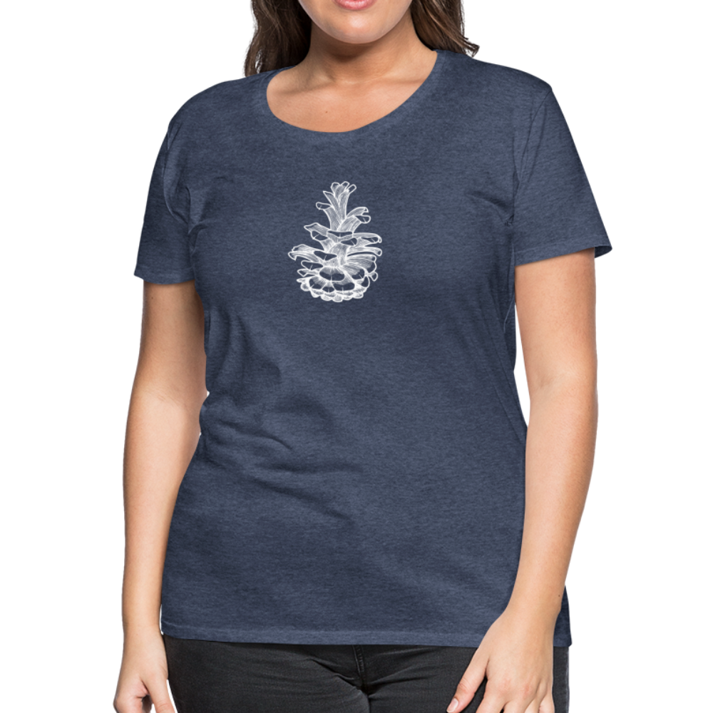 Pinecone Scoop Neck T-Shirt - White Ink - heather blue