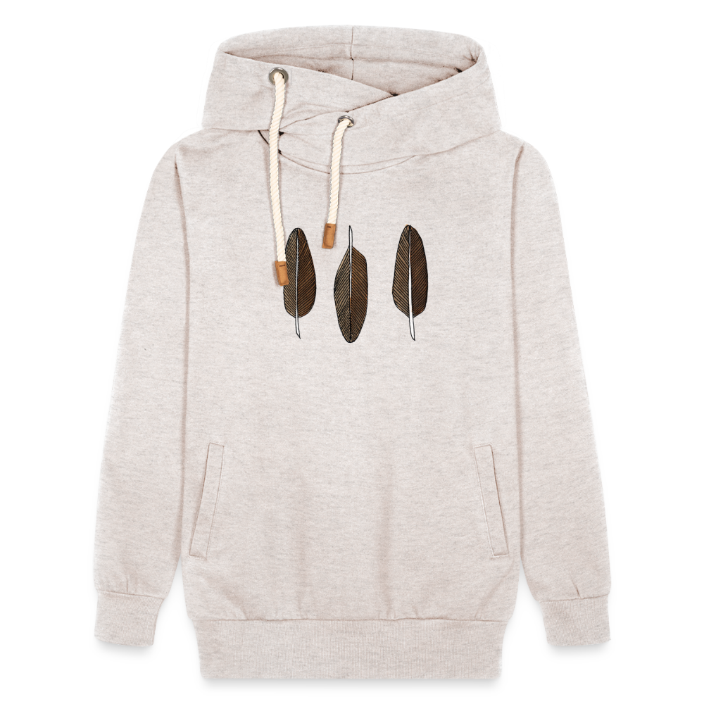 Three Feathers Shawl Collar Hoodie - heather oatmeal