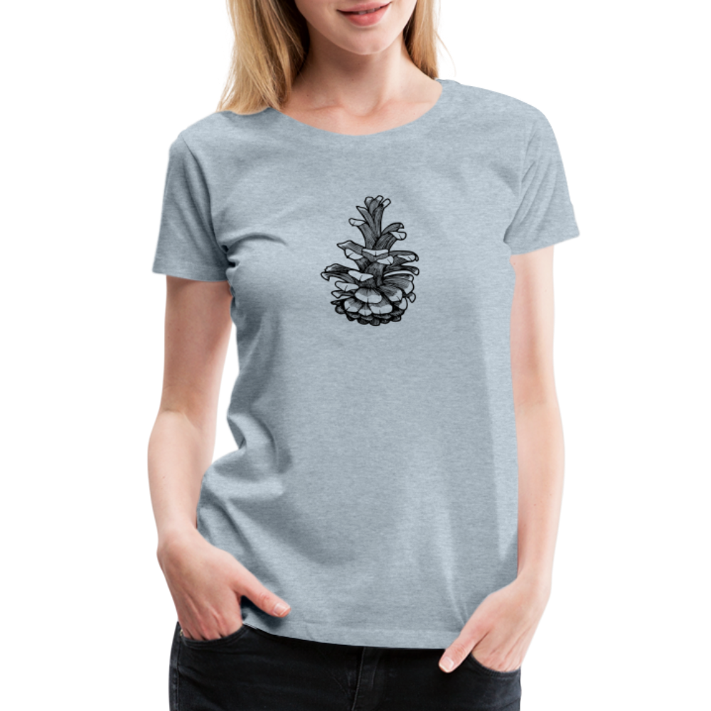 Pinecone Scoop Neck T-Shirt - Black Ink - heather ice blue