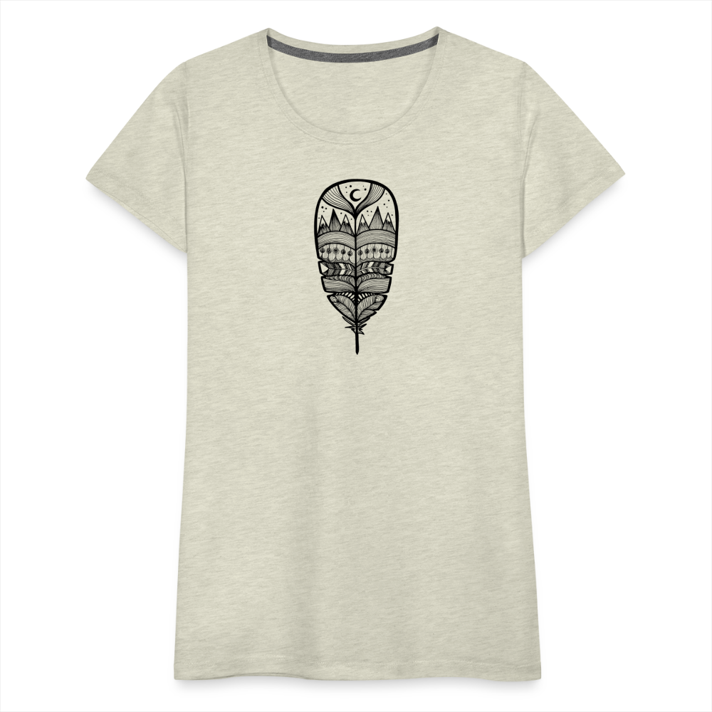 World in a Feather Scoop Neck T-Shirt - Black Ink - heather oatmeal