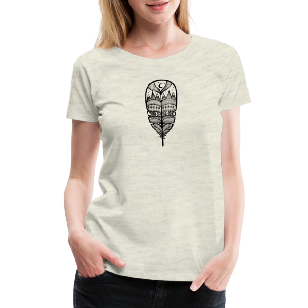 World in a Feather Scoop Neck T-Shirt - Black Ink - heather oatmeal