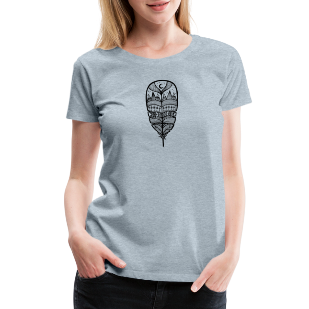 World in a Feather Scoop Neck T-Shirt - Black Ink - heather ice blue