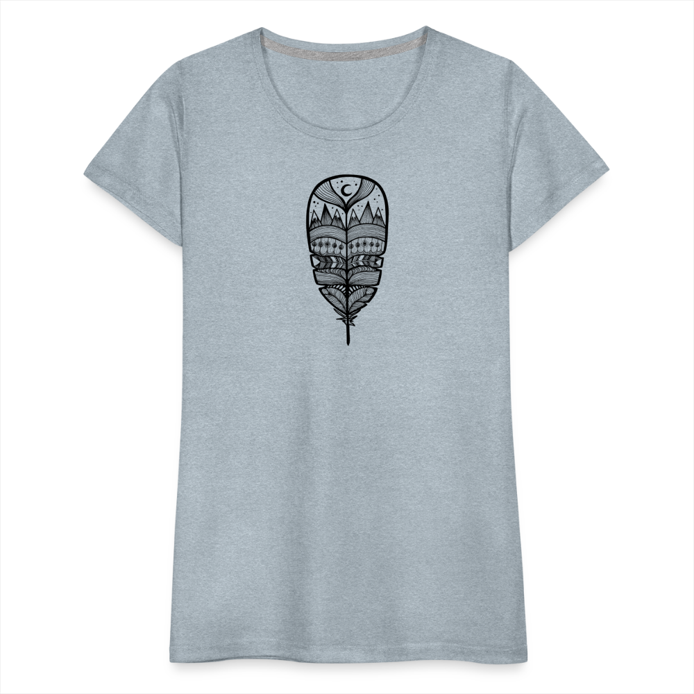 World in a Feather Scoop Neck T-Shirt - Black Ink - heather ice blue