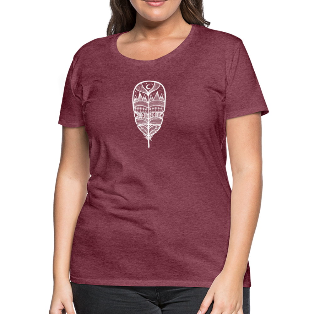 World in a Feather Scoop Neck T-Shirt - White Ink - heather burgundy