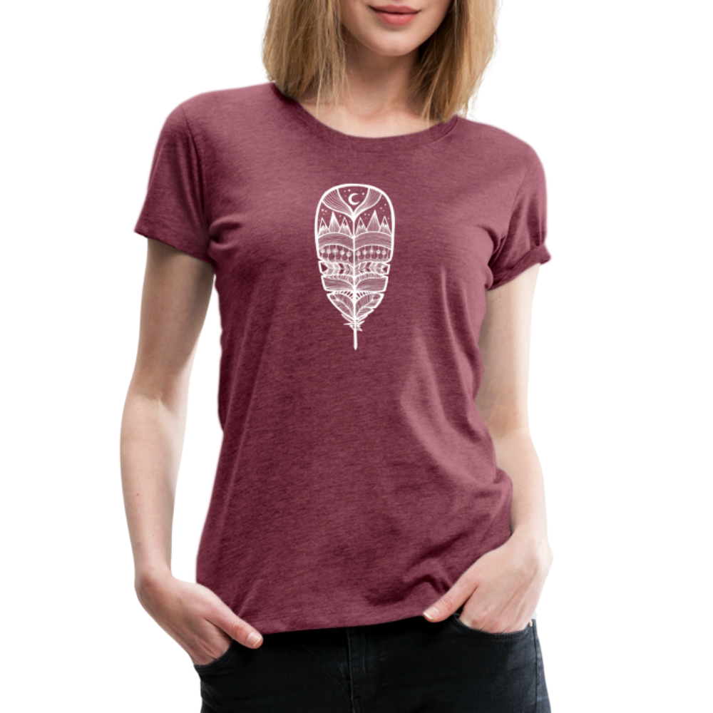 World in a Feather Scoop Neck T-Shirt - White Ink - heather burgundy