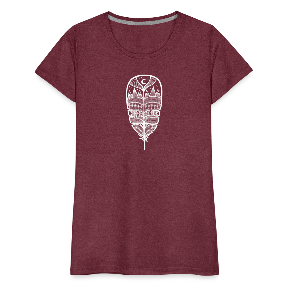 World in a Feather Scoop Neck T-Shirt - White Ink - heather burgundy