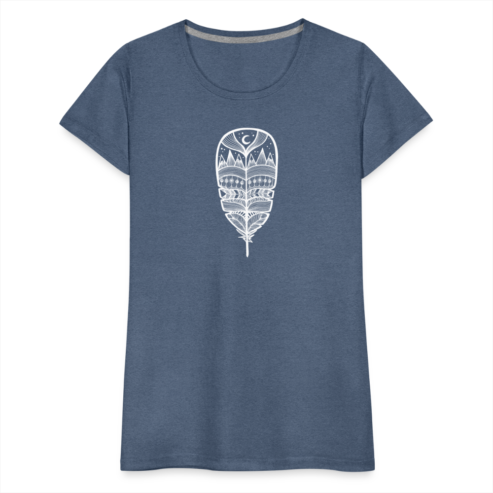 World in a Feather Scoop Neck T-Shirt - White Ink - heather blue