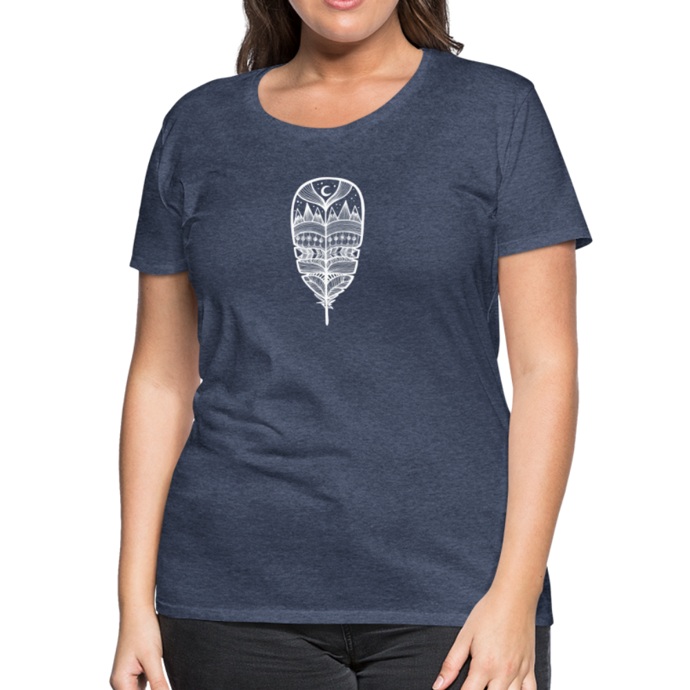 World in a Feather Scoop Neck T-Shirt - White Ink - heather blue