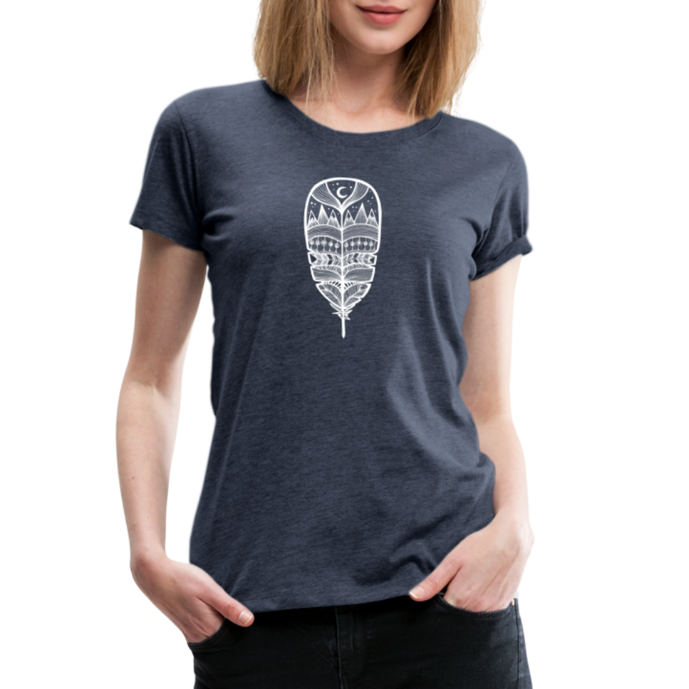 World in a Feather Scoop Neck T-Shirt - White Ink - heather blue