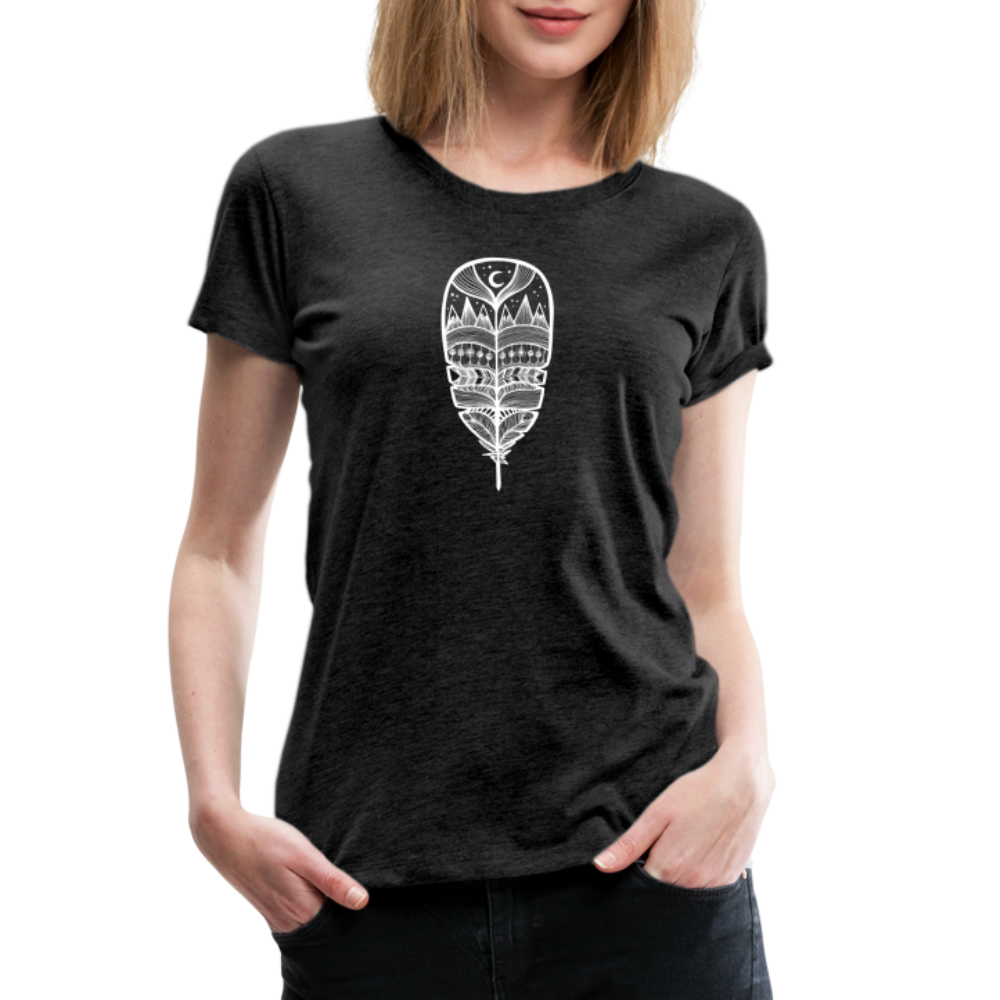 World in a Feather Scoop Neck T-Shirt - White Ink - charcoal grey