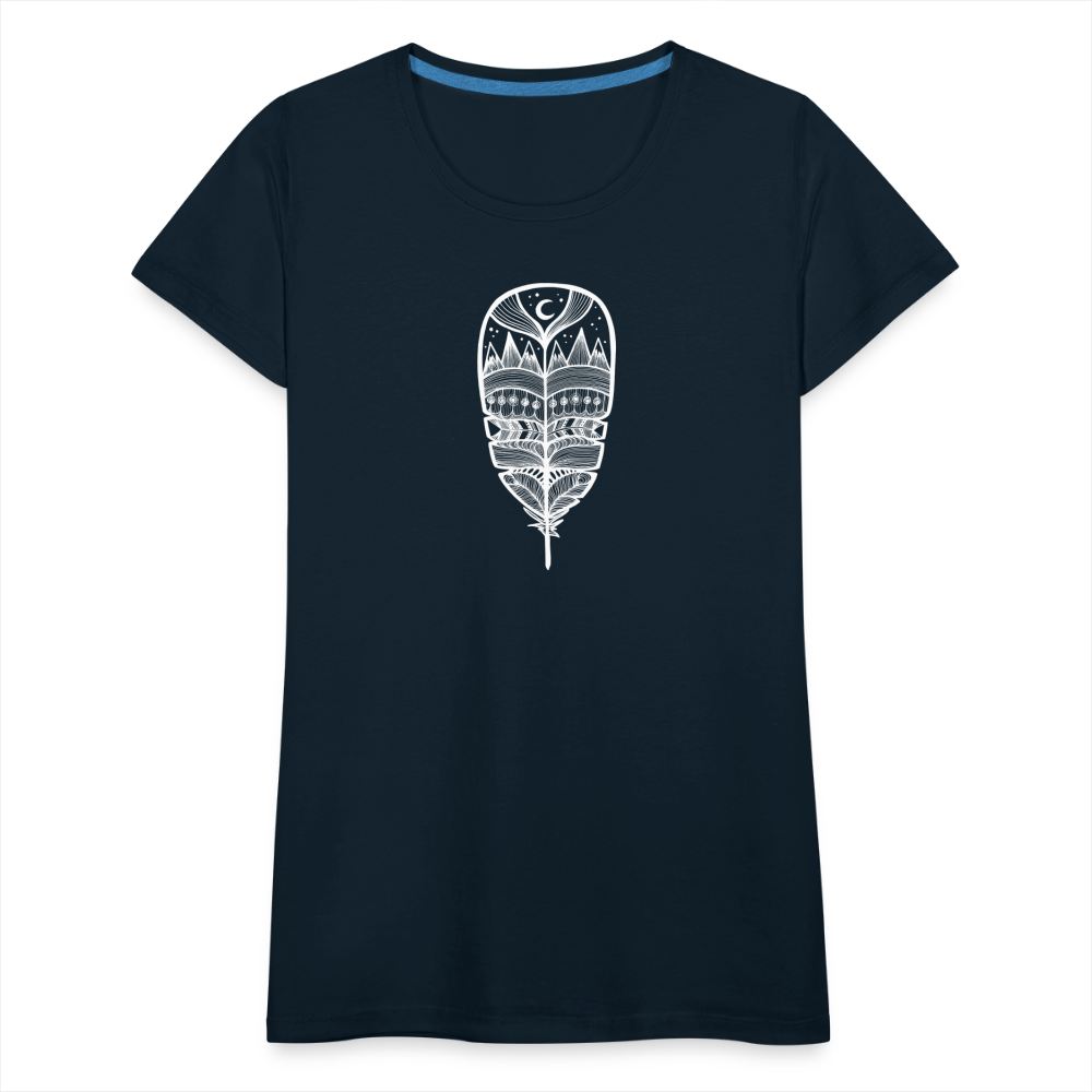 World in a Feather Scoop Neck T-Shirt - White Ink - deep navy