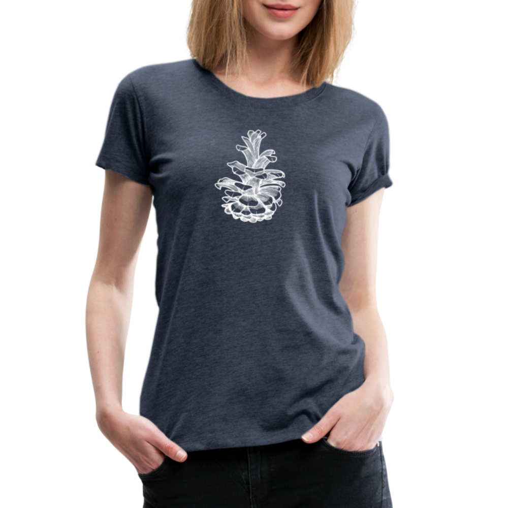 Pinecone Scoop Neck T-Shirt - White Ink - heather blue