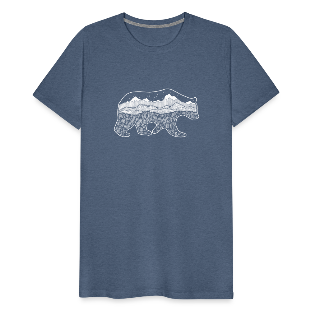 Grizzly Crewneck T-Shirt - White Ink - heather blue