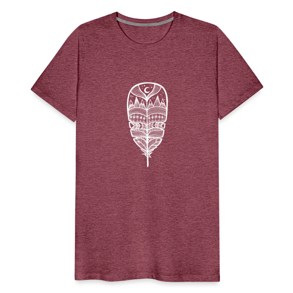 World in a Feather Crewneck T-Shirt - White Ink - heather burgundy