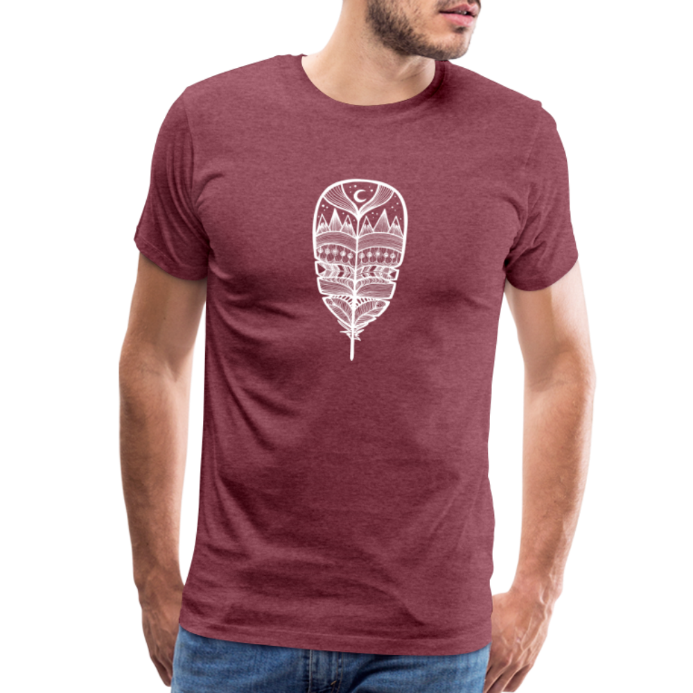 World in a Feather Crewneck T-Shirt - White Ink - heather burgundy